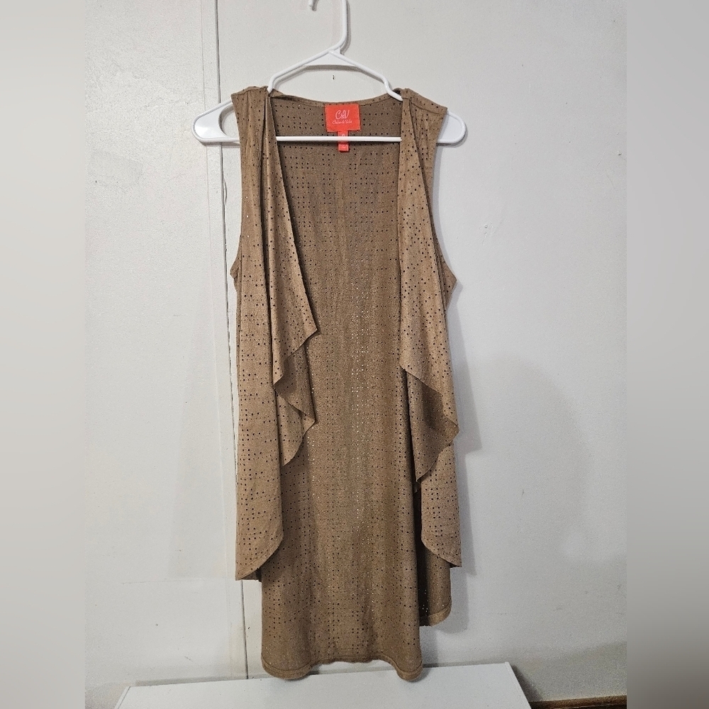 Chelsea&violet Lasercut Tan Open Front Cardigan!